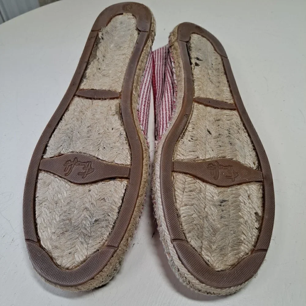 Franco Sarto Size 8.5 A-Whip Pink and White Striped Espadrilles Sequins Jute